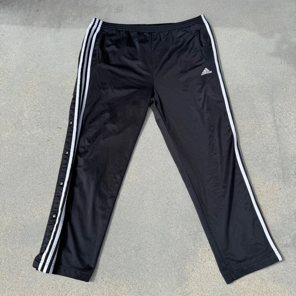 Adidas Mens Adibreak Snap Button Track Pants Black White Striped Large Retro‎